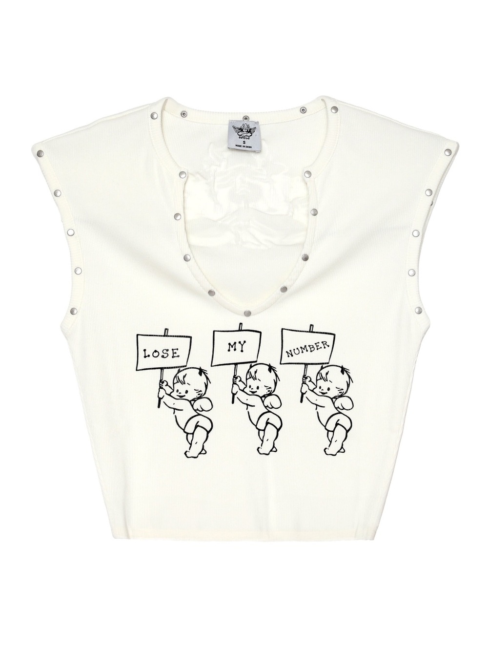 Boys Lie White Graphic Studded Ribbed Tank Top